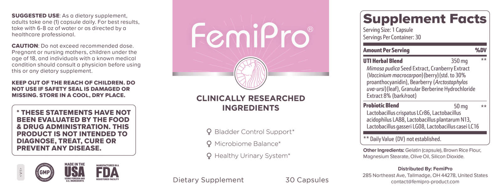 FemiPro Supplement Facts